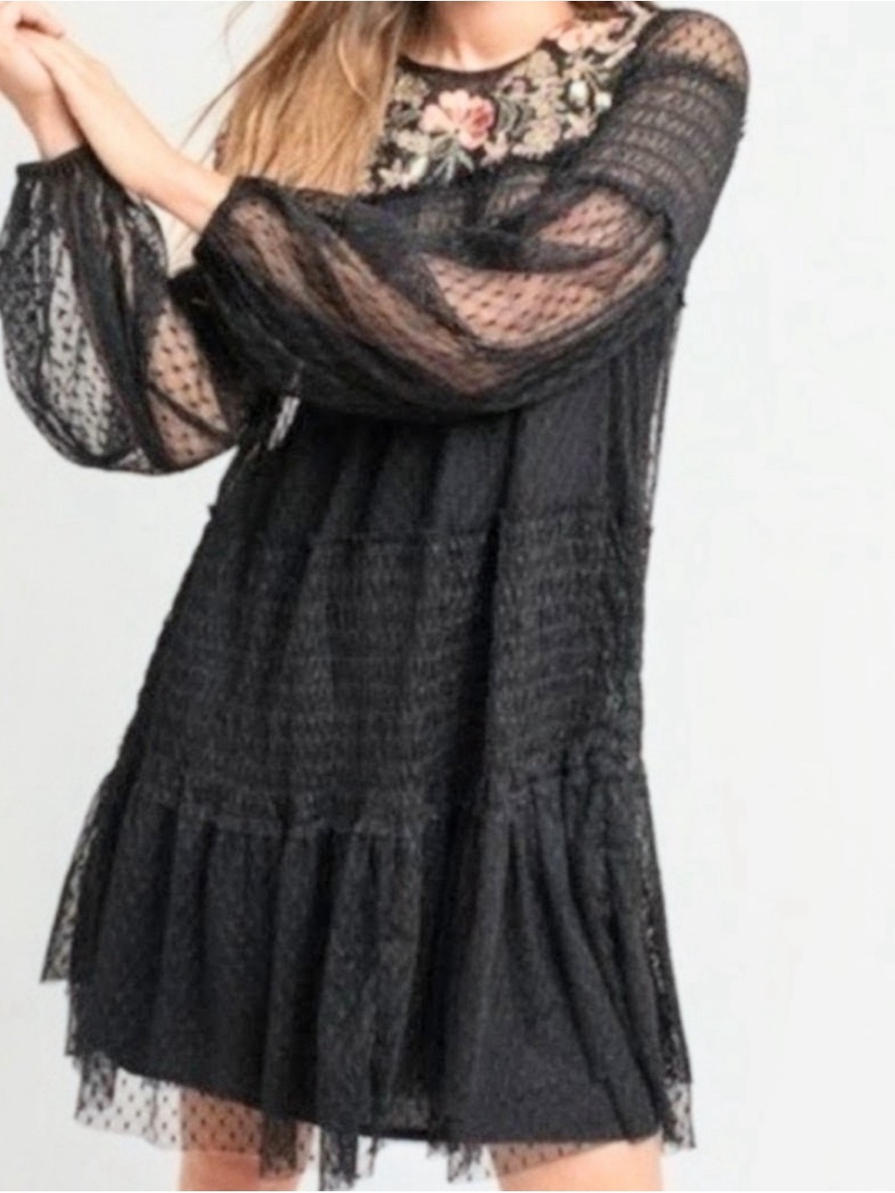 Anthropologie Maeve Black Dot Lace Mini Dress XS New with Tags